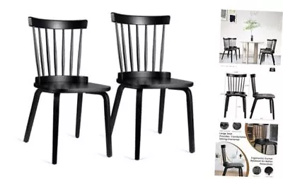 Wood Dining Chairs Farmhouse Spindle Back Widen Seat Modern Set Of 2 Black • $145.56