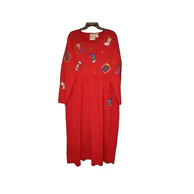 Michael Simon Lite Embroidered Christmas Dress XL Red • $59.95