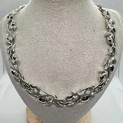 Vintage Coro Silver Tone Signed Acorn Branch Necklace 12”-16” Choker • $24.90