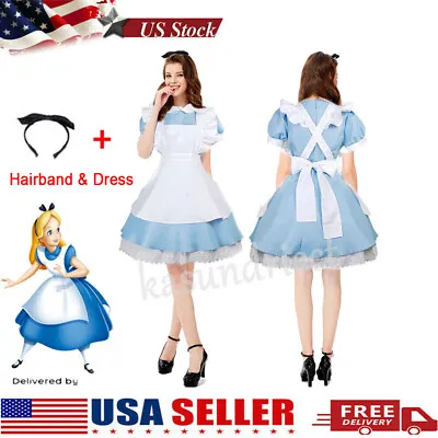 Alice In Wonderland Maid Women Girl Blue Dress For Halloween Cosplay Costume • $17.29