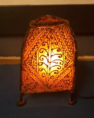 Vintage Table Lamp Made Of Rawhide Or Parchment And Henna With Metal Frame India • $48