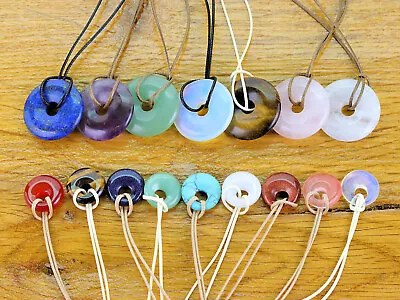 £9.85 • Buy Natural Quartz Crystal Healing Gemstone Donut Pendant Cord Choker Necklace
