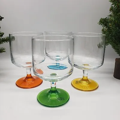 Set Of 4 Vintage Mid Century Modern Multicolor Footed Goblets Wine Glasses • $43