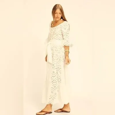 NEW Natalie Martin | Mesa Maxi Full Embroidery Salt White Eyelet Dress Sz M • £240.93