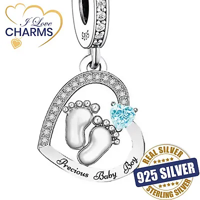 💝 Precious Baby Boy Charm 925 Sterling Silver For New Born Infant Heart Gift • £16.94