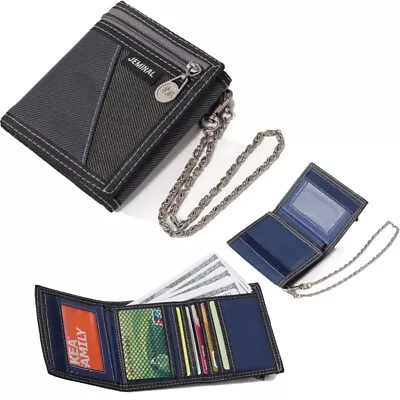 With Chain Men Wallets Canvas Fabric Coin Purse Portable Cards ID Holder  Men • £7.33