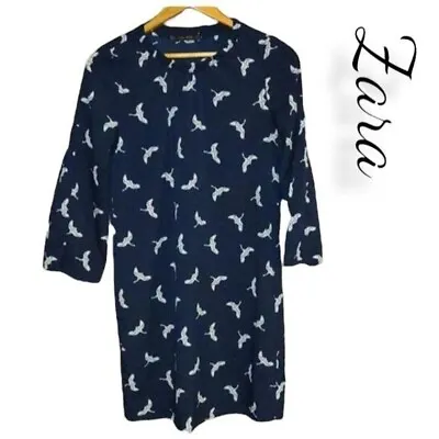 Zara Small Blue White Bird Oversized Slip Dress • £48.26