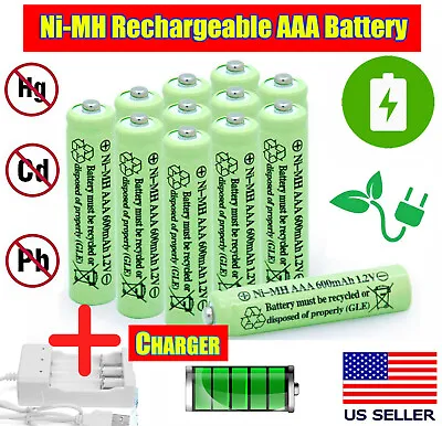 20-4 Pcs Rechargeable AAA Batteries Ni-MH Triple A 1.2v 600mAh Ni-MH Batteries • $5.45