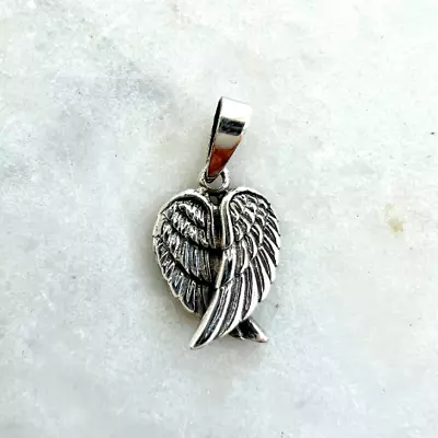Sterling Silver 925 Double ANGEL WINGS Pendant Protection Charm Handcrafted • $18.95