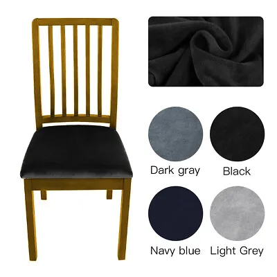 Stretch Dining Seat Covers Pure Color Removable Velvet Table Chair Slipcovers • £3.59