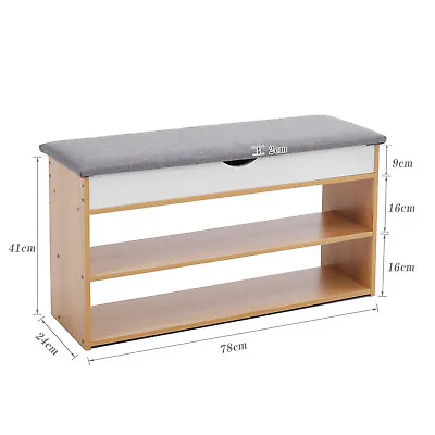 Shoe Rack Shoe Storage Cabinet Wood Footwear Shelf Stand Cupboard & Cushion Seat • £45.95