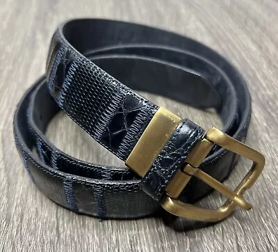 Cale Genuine Crocodile Tejus Belt Sz 40 Dress Leather Navy Blue Made In Spain • $30