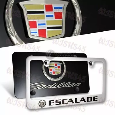 CADILLAC ESCALADE Stainless Steel License Plate Frame -2pcs Front & Back W/ Caps • $61.88