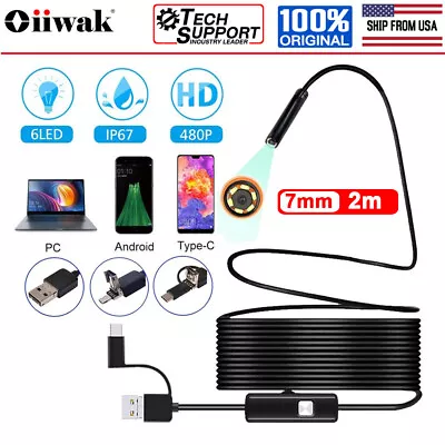 3in1 USB Industrial 7mm Endoscope Camera Waterproof HD Inspection Borescope 2m • $11.99