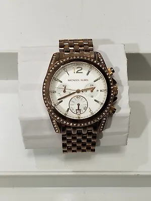 Michael Kors MK-5836 Womens Watch Chronograph Crystal Rose Gold Tone Rhinestone • $17.49