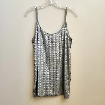 VINCE Gray Heather Sequin Embellished Cami Tank Top Womens Size Medium Side Slit • $39.94