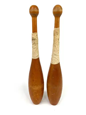 Antique Pair Wood Spalding Model B 1.5 Lb. Exercise Clubs Juggling Pins Taped • $55