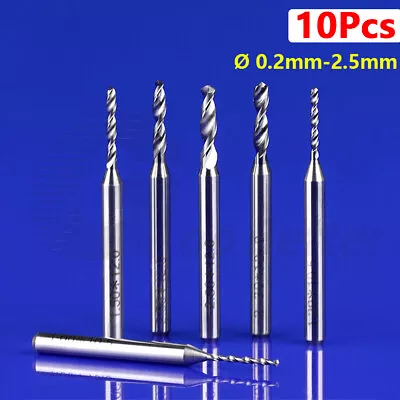 10Pcs Ø 0.2-2.5mm Micro Tungsten Carbide PCB Drill Bits End Mill 1/8  Shank CNC • $10.05