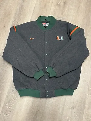 Vintage Nike 90s University Of Miami Hurricanes Varsity Bomber Jacket Size XXL • $75