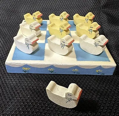 Vintage Hand Painted Wooden Tic Tac Toe Game Ducks With Blue And White Board • $35