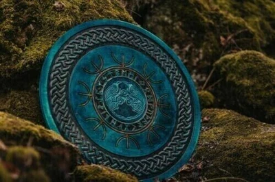 £144 • Buy Medieval Viking Round Handmade Battle Warrior Wooden Shield Armor Knight Carving
