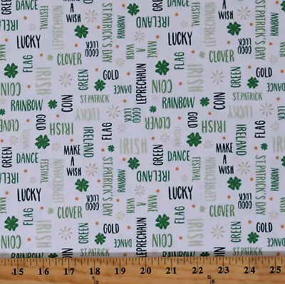 Cotton Saint Patrick's Day Words Four Leaf Clovers Fabric Print By Yard D568.94 • $13.95