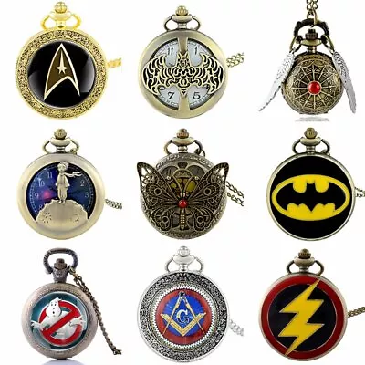 Vintage Quartz Pocket Watch Antique Steampunk Design Necklace Superhero Pendant • $4.98