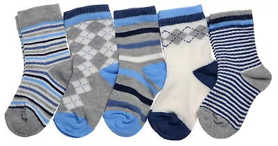 5 Pairs Of Baby Boys Argyle & Stripe Socks - Blue • £5.95