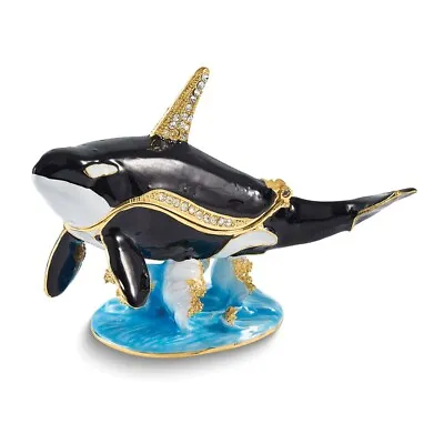 Bejeweled ONYX Killer Whale Trinket Box Matching 18 Inch Necklace • $80.95