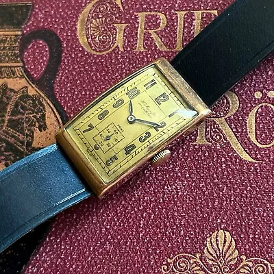 W! R Gold HY MOSER & Cie PRIMA Tank Wristwatch 1930 WW2 Royal Military Swiss Men • $649.99