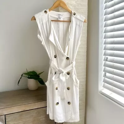 $40 • Buy MANGO - White Belted Suit Shirt Dress - Large (12) - Sleeveless