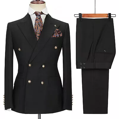 Men Suits Business Groom Tuxedo Terno Slim Fit Prom Double Breasted Blazer Coats • $104.49