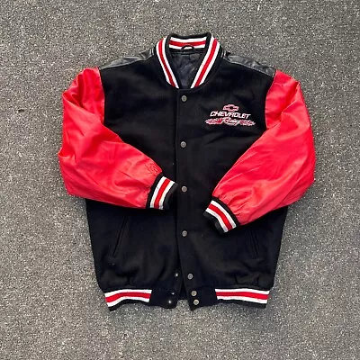 Vintage 90's Chevy Racing Black And Red Embroidered Leather Jacket               • $32.48