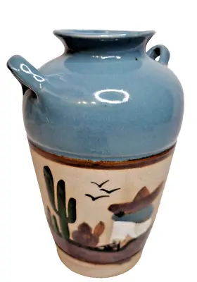 Hand-Painted Double Handle Tonala Pottery Jug Vase - Siesta Scene - Mexico 5.5  • $19.54