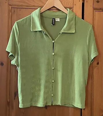 H&M Divided Green Cropped Shirt / 90s Y2K Style Blouse / Crop Top BNWOT Size XL • £2.99