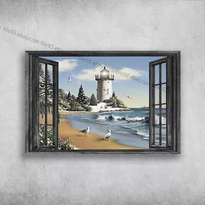 Lighthouse And Beach View Outside The Window Albatross Bird Poster • $14.52
