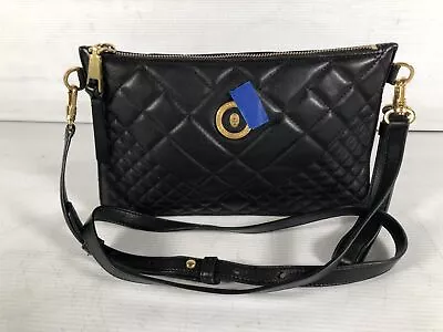 Versace Womens Black Leather Italy Adjustable Strap Small Crossbody Bag COA • $30