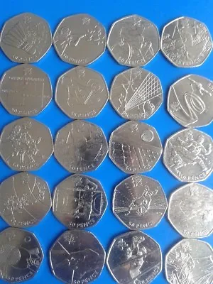 Various Olympic 50p Coins - Circulated -Judo- Wrestling-triathlon-Tennis • £2.50