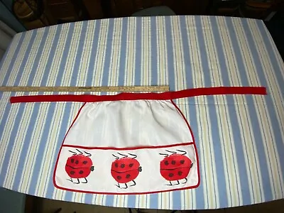 Vtg Vera Neumann Signature Ladybug Logo Half Apron 3 Pocket Linen Red White • $42.49