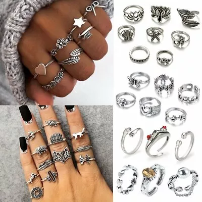 Womens Boho Stack Plain Above Knuckle Ring Midi Finger Rings Set Jewelry Gifts • $2.11