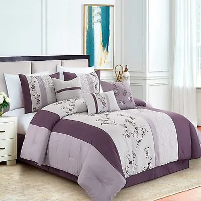 $138.90 • Buy Lavender Purple Floral Embroidery 7pc Comforter Set Twin Full Queen Cal King Bed