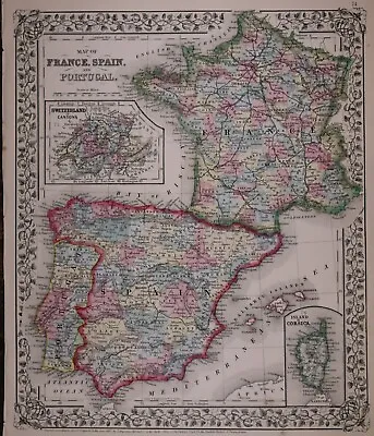 Authentic 1868 Mitchell's Atlas Map ~ FRANCE SPAIN ~ FreeS&H • $20