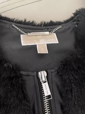 MICHAEL KORS NWOT Black Faux Fur Lined Vest Jacket Top Size Large With Scarf • $49.95
