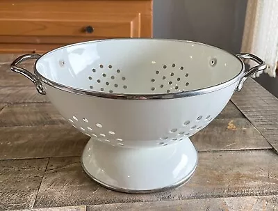 Vintage Enamelware Colander White  Strainer 8.75” Cottage Core READ • $14.95