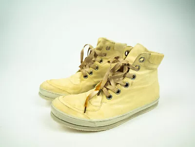 A1923 A DICIANNOVEVENTITRE Leather Sneaker Shoe Brown Distress High Top 42 9  • $1190