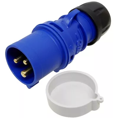 16 Amp Plug With Dust Cap Cover 3 Pin IP44 230V Blue 16A Camping Generator Mains • £11.95