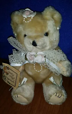 COUNTRY COZY'S ORIGINALS Handcrafted In USA Fully Jointed 8  Bear  Pearls  Lace  • $3