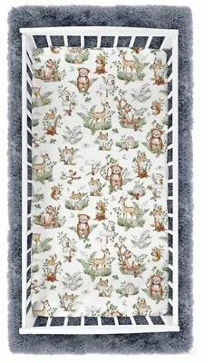 100% COTTON BABY BED FITTED SHEET PRINTED FIT COT 120x60cm Animals In The Forest • £8.99