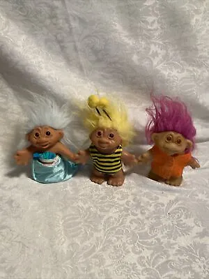 Lot Of 3 Troll Dolls Bumblebee Mermaid Yellow Purple Bluish Hair Dam 2005 • $19.95