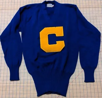 Em-Roe Vintage Wool Varsity Knit Sweater Cobalt Blue Yellow Letter C (42) READ • $39.99